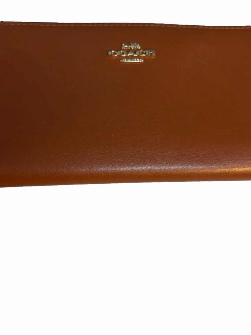Coach Leather Zip Wallet in Cognac Brown with Gold Logo #58586